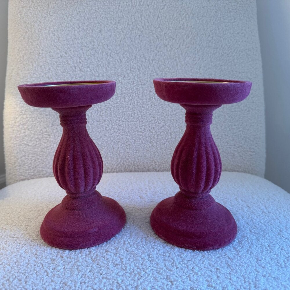 2 Dark Pink Velvet Candle Holders
